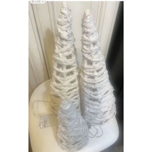 3 Piece Snowy Tabletop Christmas Tree Set with Lights.